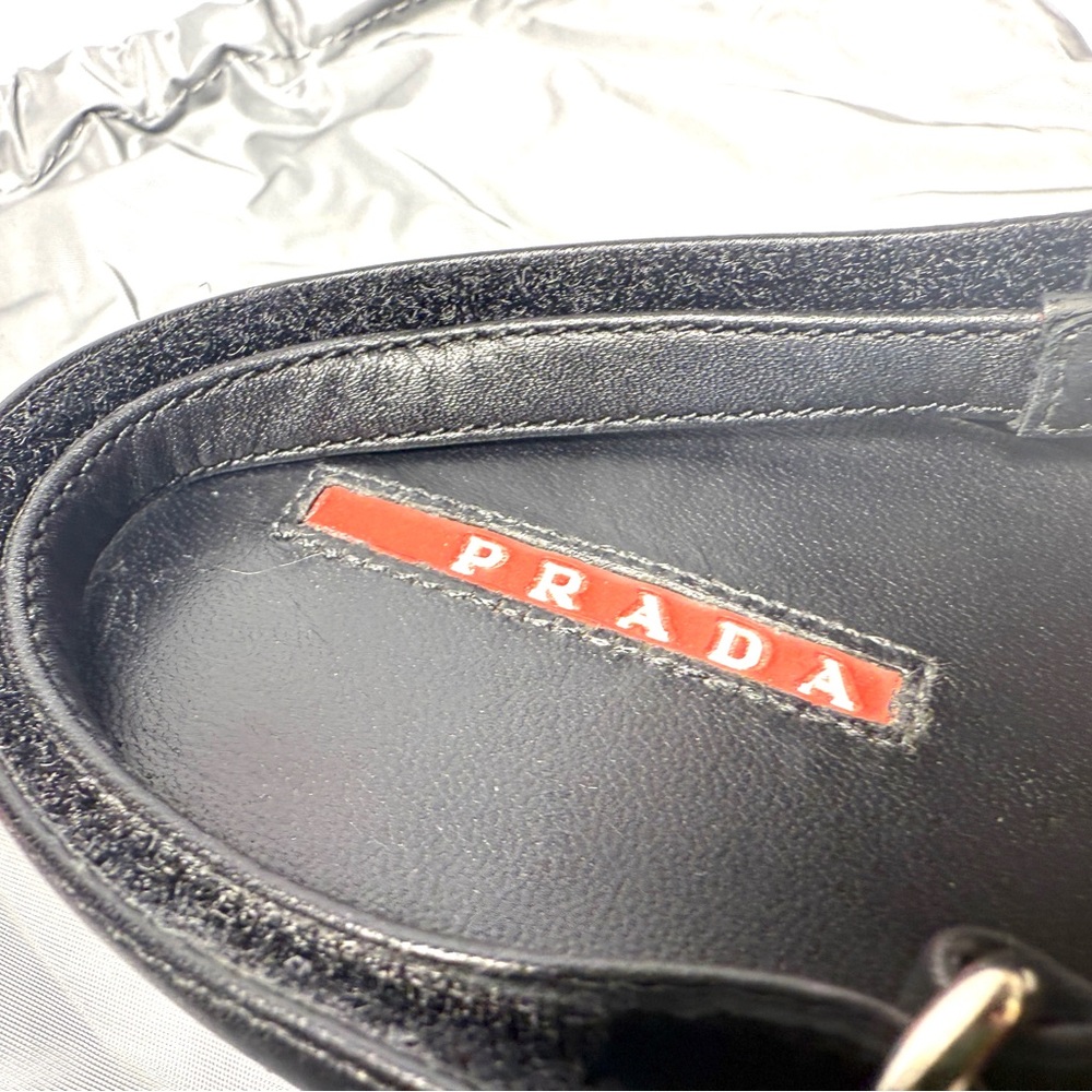 Prada  Velcro Fastening Black Criss Cross Leather Sandals. Size 7 - Picture 4 of 10
